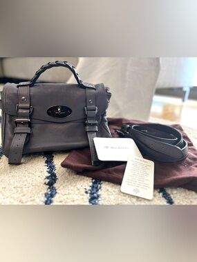 Mulberry women crossbody Bag in Dark Purple Gray Leather with Silver Hardware